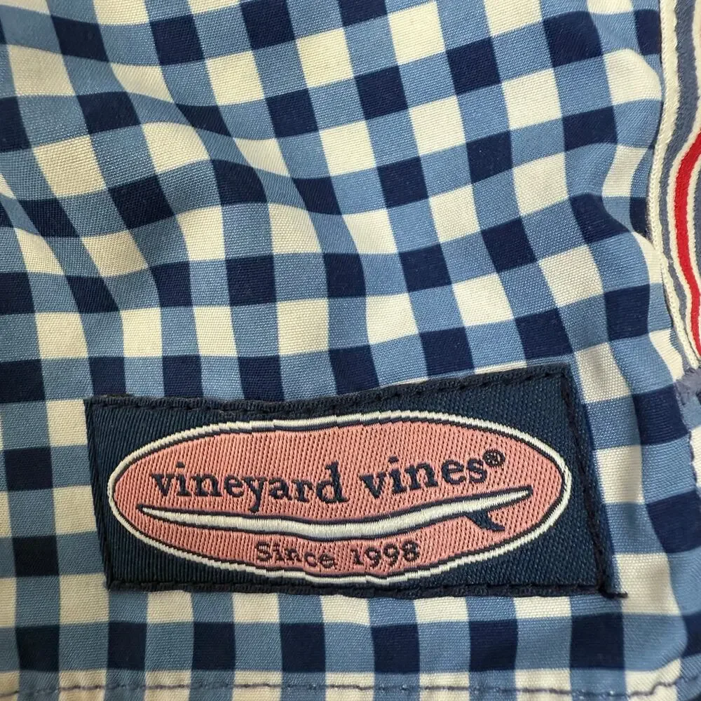 Vineyard Vines Boys Gingham Swim Trunks Size 7‎ Navy White Elastic Waist